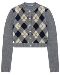 Prada - Check-Patterned Crewneck Cardigan - Lyst
