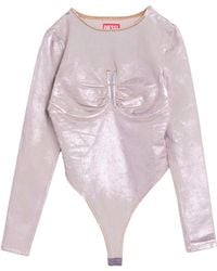 DIESEL - Solid Color Metallic Denim Top - Lyst