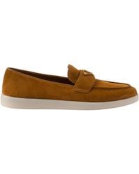 Prada - Suede Triangle Loafers - Lyst