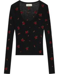 Blumarine - Wool Jumper With Rose Embroidery - Lyst
