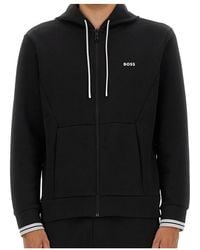 BOSS - Boss Zip-Up Drawstring Hoodie - Lyst
