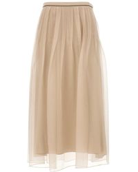 Brunello Cucinelli - High-Waisted Pleated Midi Skirt - Lyst