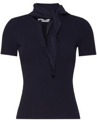Max Mara - Ribbed-Knit Tie-Detail Short-Sleeve Sweater - Lyst