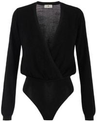 Elisabetta Franchi - V-Neck Ribbed Knit Bodysuit - Lyst