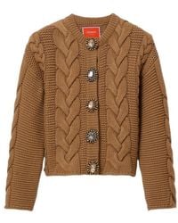La DoubleJ - Chunky Wool And Viscose And Cashmere Blend Cable Knit Cardigan With Jewel Buttons - Lyst