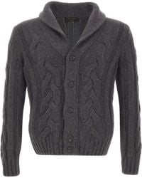 Gran Sasso - Cable Knit Shawl Collar Cardigan - Lyst