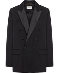 Saint Laurent - Satin-Lapels Double-Breasted Blazer - Lyst