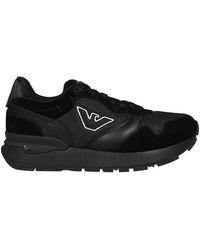 Emporio Armani - Logo Embroidered Mesh Panelled Sneakers - Lyst