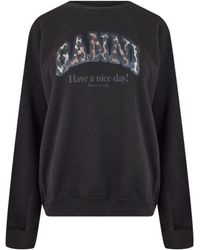Ganni - Crew Neck Sweatshirt - Lyst