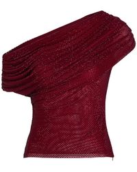 Self-Portrait - Rhinestone-Embellished Draped Stretch-Mesh Top - Lyst