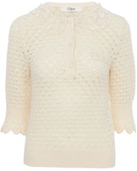 Chloé - Chloé Lace Trimmed Knitted Polo Shirt - Lyst