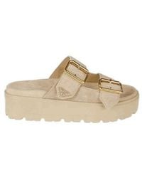 Prada - Triangle-Logo Slip-On Sandals - Lyst