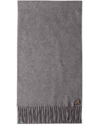 Prada - Logo Plaque Fringed Scarf - Lyst