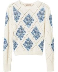 Twinset - Diamond-Pattern Floral Sweater - Lyst