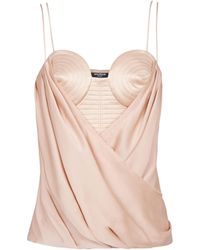 Balmain - Strappy Satin Bustier Top - Lyst