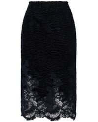 Ermanno Scervino - Astrakhan-Effect Velvet Midi Pencil Skirt With Embroidered Tulle Details - Lyst
