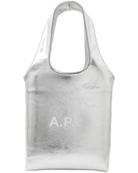 A.P.C. - Logo Printed Metallic Effect Tote Bag - Lyst