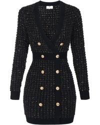 Elisabetta Franchi - Buttoned V-Neck Mini Dress - Lyst