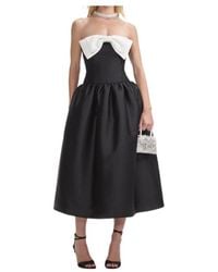 Self-Portrait - Taffeta Contrast Bow Midi Dress - Lyst