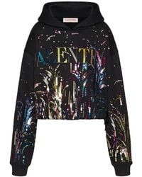Valentino - Sequin Logo Cropped Hoodie - Lyst