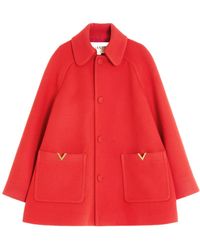 Valentino - Logo Plaque Button-Up Coat - Lyst