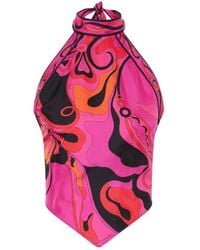 PUCCI - Printed Silk-Twill Halterneck Top - Lyst