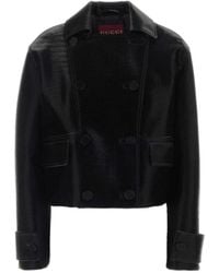 Gucci - Double Breasted Leather Jacket - Lyst