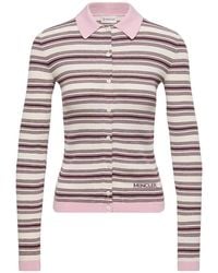 Moncler - Striped Long-Sleeved Knitted Polo Top - Lyst