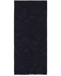 Emporio Armani - Logo Embroidered Frayed Edge Knitted Scarf - Lyst