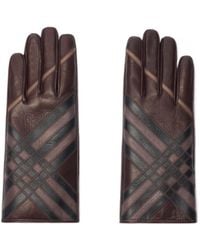 Burberry - Check Intarsia Leather Gloves - Lyst