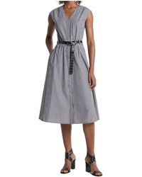 MICHAEL Michael Kors - Striped Poplin Belted Midi Dress - Lyst