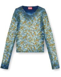 DIESEL - Floral Ribbed V-Neck Knitted Sweater - Lyst