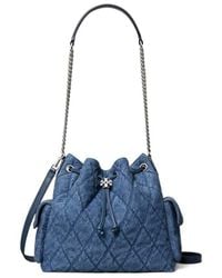 Tory Burch - Charlie Quilted Denim Drawstring Shoulder Bag - Lyst