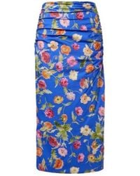 Carolina Herrera - Floral Ruched Cotton-Blend Midi Skirt - Lyst