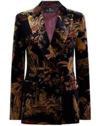 Etro - Floral Double-Breasted Velvet Blazer - Lyst