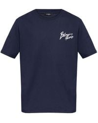 Balmain - Logo Brush Printed Crewneck T-Shirt - Lyst