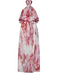 MSGM - Floral Printed Halterneck Midi Dress - Lyst