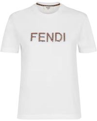 Fendi - Logo Detailed Crewneck T-Shirt - Lyst