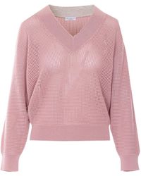 Brunello Cucinelli - V-Neck Textured Knitted Sweater - Lyst