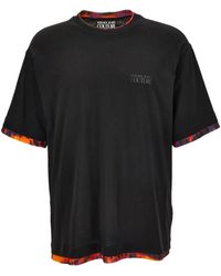 Versace Jeans Couture - Short-Sleeved Cotton T-Shirt With Vibrant Trim - Lyst