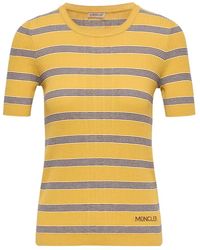 Moncler - Striped Cotton Short Sleeve Polo Shirt - Lyst