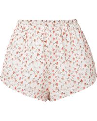 Posse - Charlotte Lace-Trimmed Floral-Print Cotton Shorts - Lyst