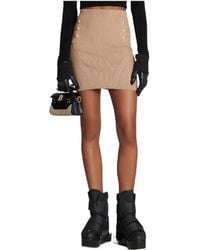 Balmain - Buttoned Detailed Ribbed Knit Mini Skirt - Lyst