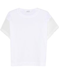 Brunello Cucinelli - Cotton T-Shirt With Sleeves And Transparent Side Inserts - Lyst