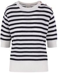 Allude - Striped Button-Detail Short-Sleeve T-Shirt - Lyst