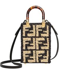 トートバッグ FENDI Embroidered Straw Small Roll Shopping Bag Fendi Roma 2Way Vitello Embossed Yellow Leather Crossbody