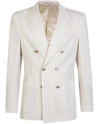 Eleventy - Striped Double-Breasted Blazer - Lyst