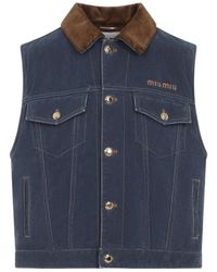 Miu Miu - Corduroy-Collar Denim Vest - Lyst