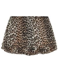 Ganni - Leopard-Print Ruffled Shorts - Lyst