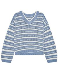 Ganni - Striped Cotton V-Neck Jumper - Lyst